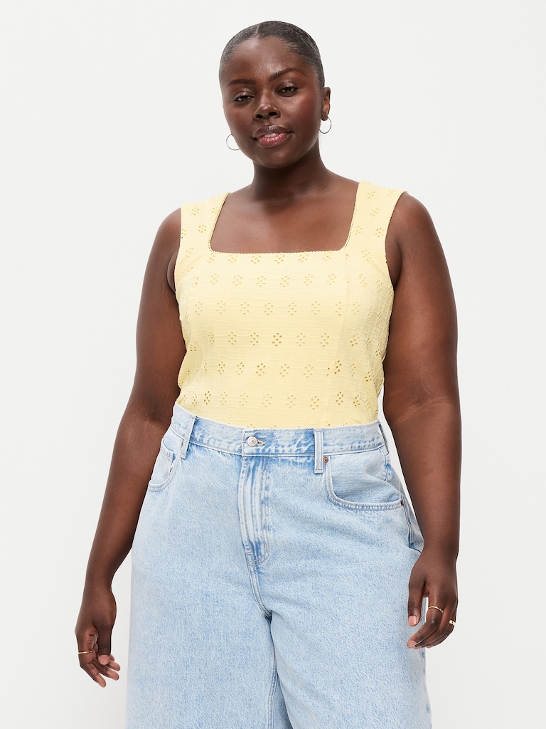 Seamed-Bodice Eyelet Tank Top