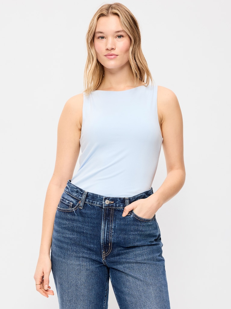 Hug Double-Layer Boat-Neck Top