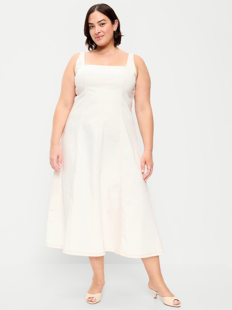 Fit & Flare Sleeveless Denim Midi Dress