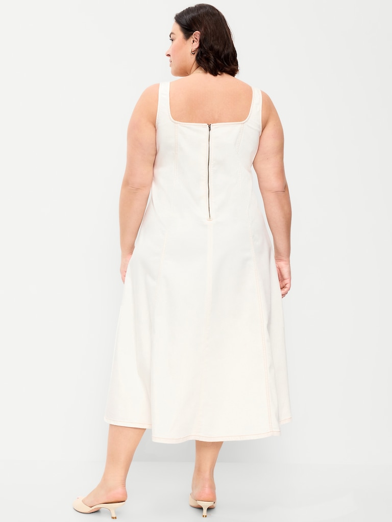 Fit & Flare Sleeveless Denim Midi Dress