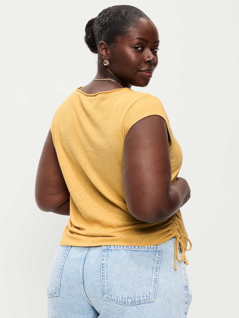 Cap-Sleeve Shirred Side Top