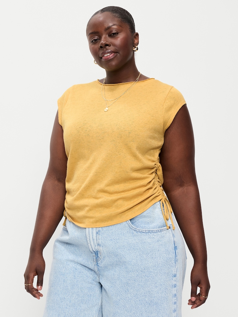 Cap-Sleeve Shirred Side Top