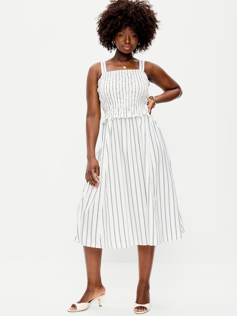 Fit & Flare Smocked-Bodice Midi Dress