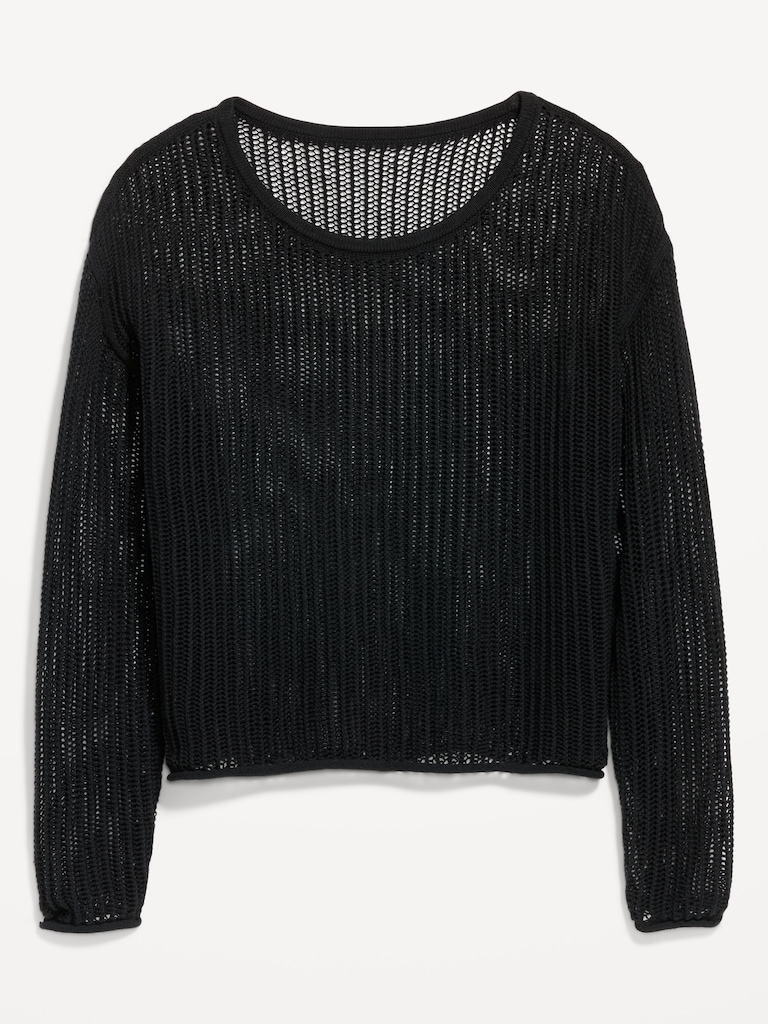 Open-Stitch Cropped Sweater