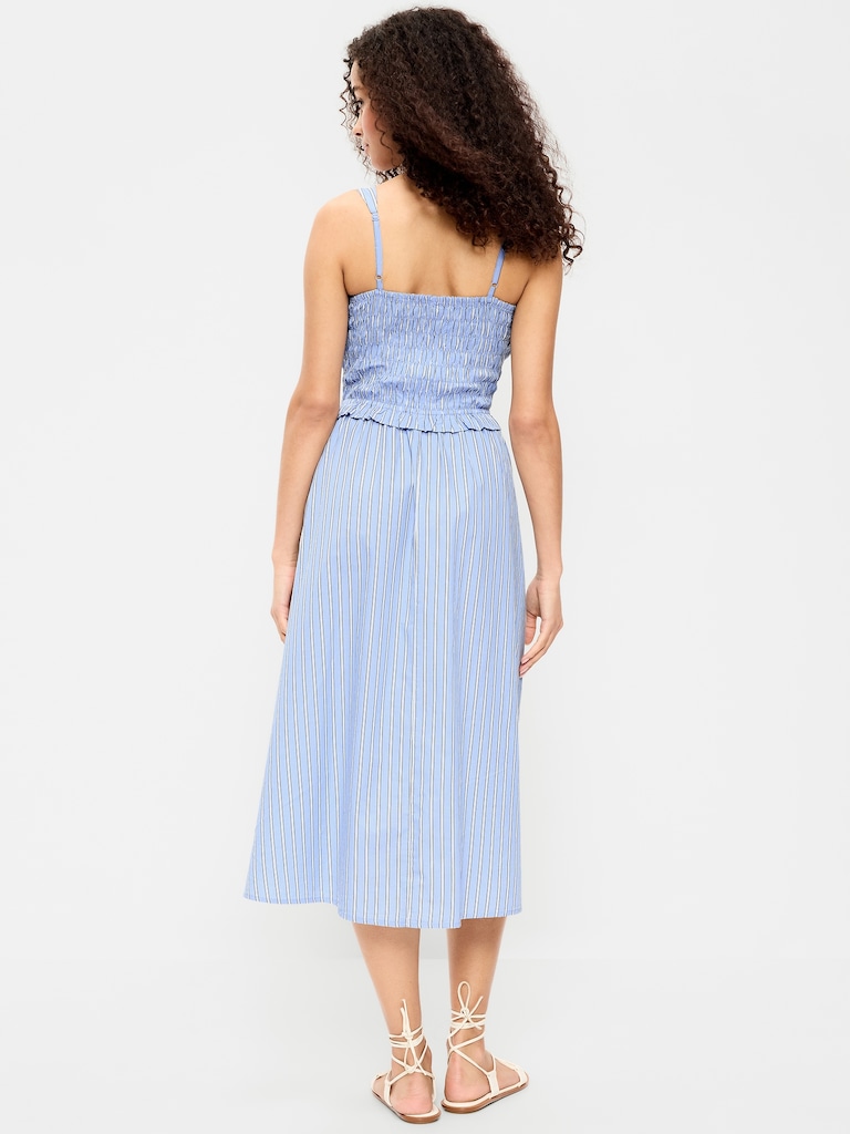 Fit & Flare Smocked-Bodice Midi Dress