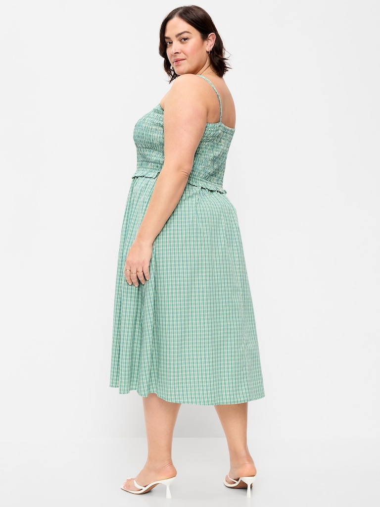 Fit & Flare Smocked-Bodice Midi Dress