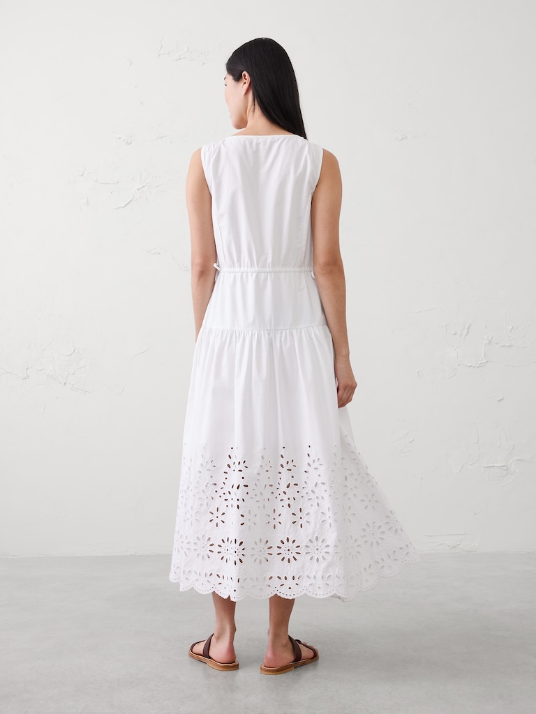 Poplin Eyelet-Hem Midi Dress