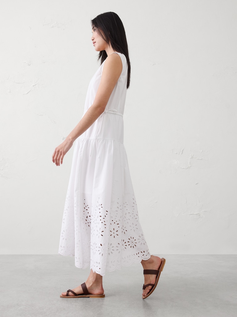 Poplin Eyelet-Hem Midi Dress