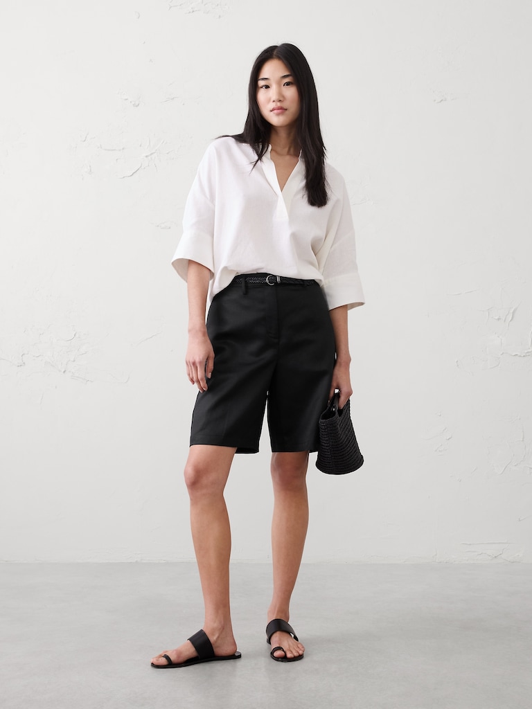 Linen-Tencel High-Rise Bermuda Short
