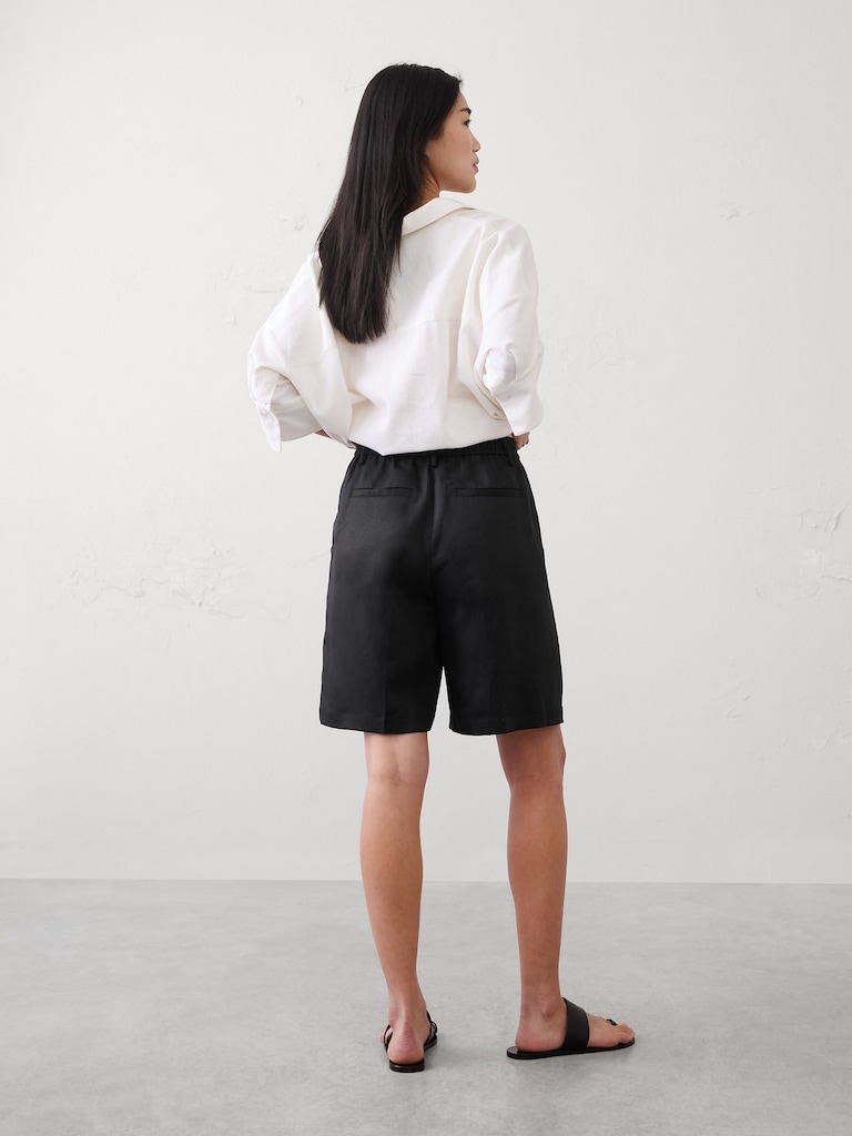 Linen-Tencel High-Rise Bermuda Short