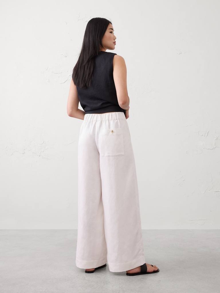 Wide-Leg Mid-Rise Pleated Pull-On Pant
