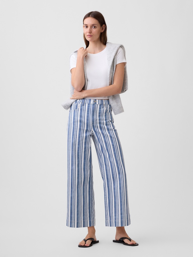 High Rise Stripe Wide-Leg Crop Jeans