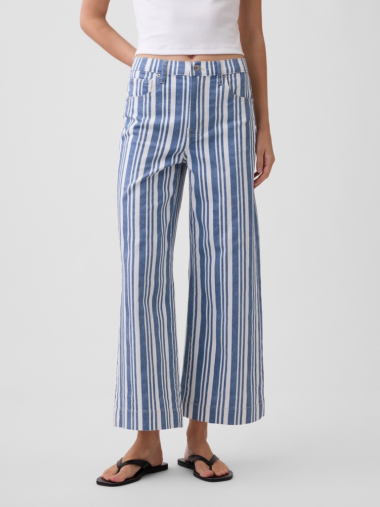 High Rise Stripe Wide-Leg Crop Jeans