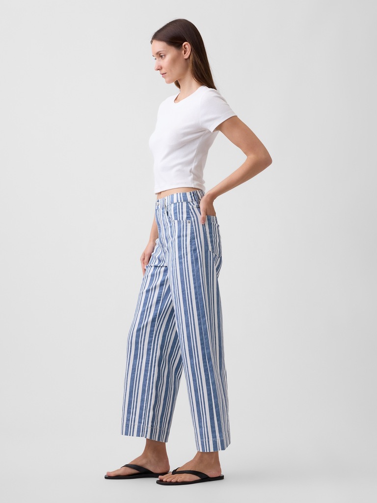 High Rise Stripe Wide-Leg Crop Jeans