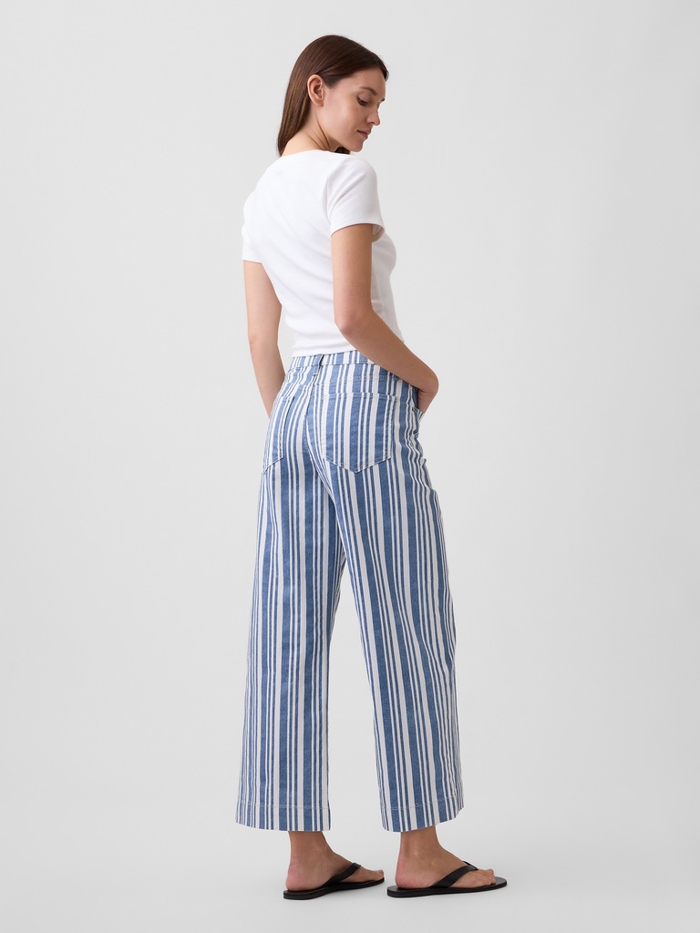 High Rise Stripe Wide-Leg Crop Jeans