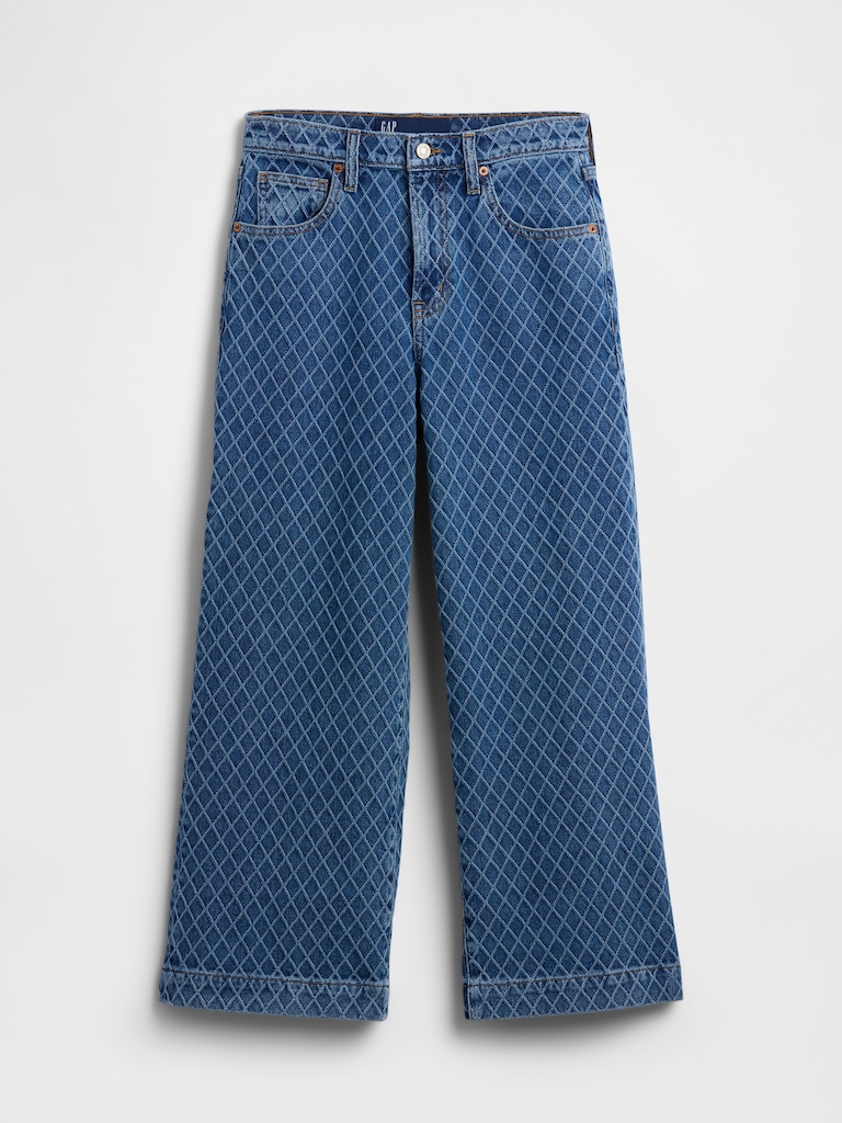 High Rise Wide-Leg Textured Crop Jeans
