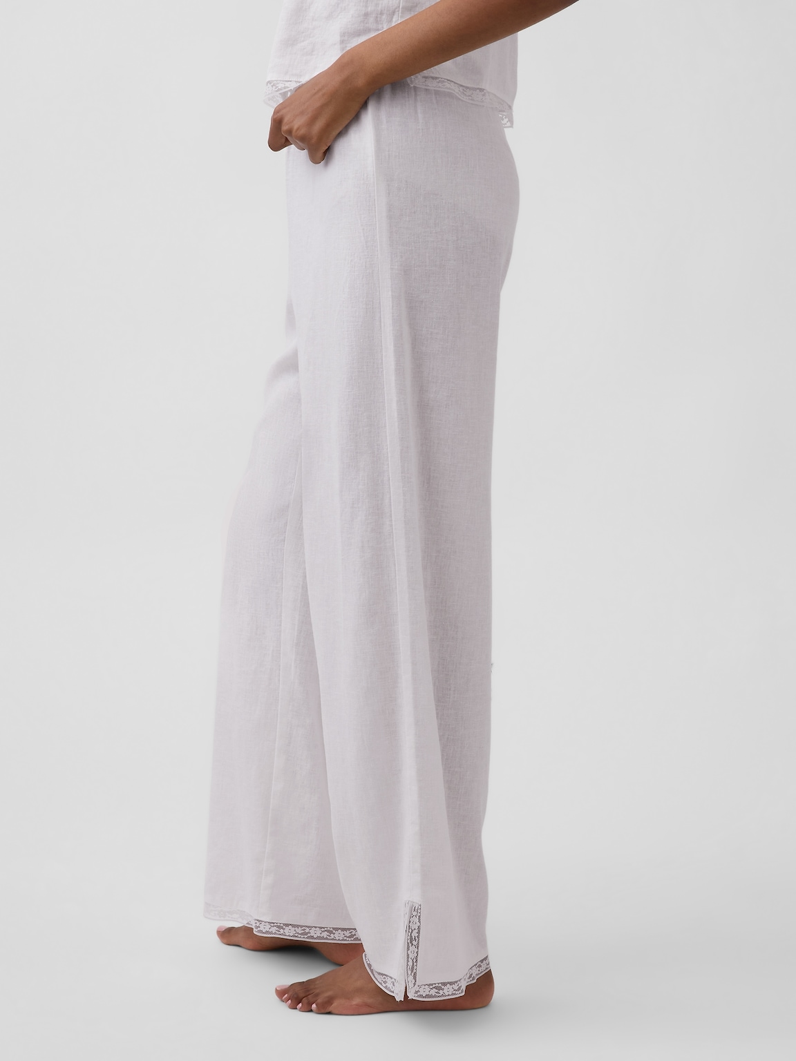 Linen-Blend Lace-Hem PJ Pants