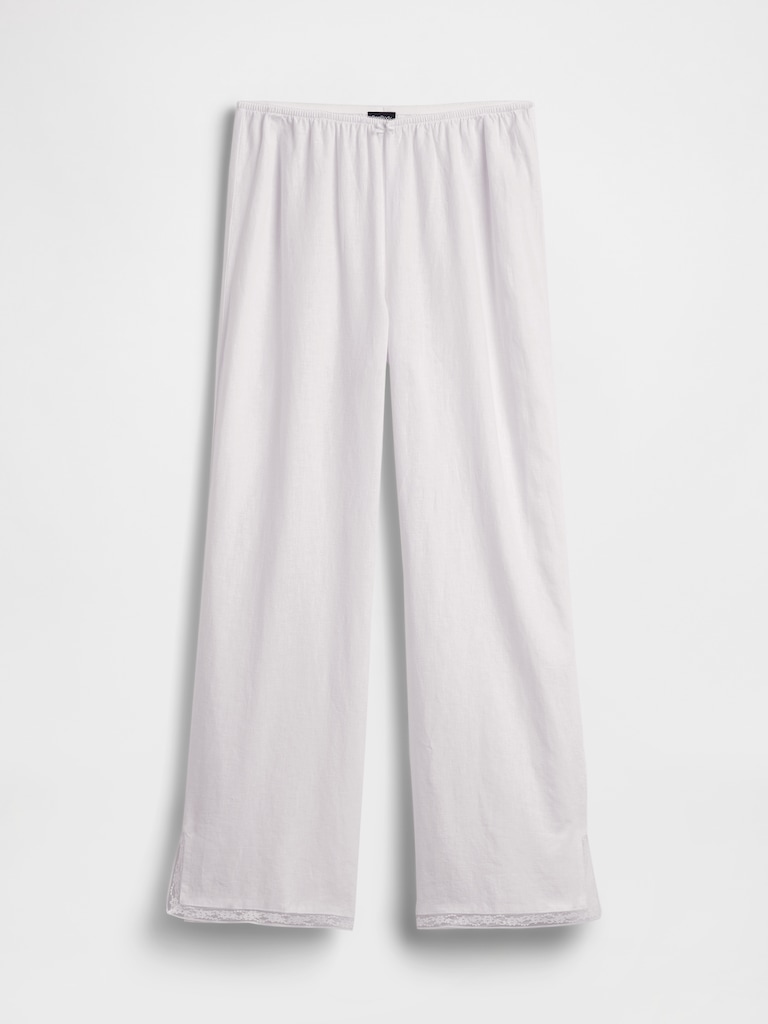 Linen-Blend Lace-Hem PJ Pants