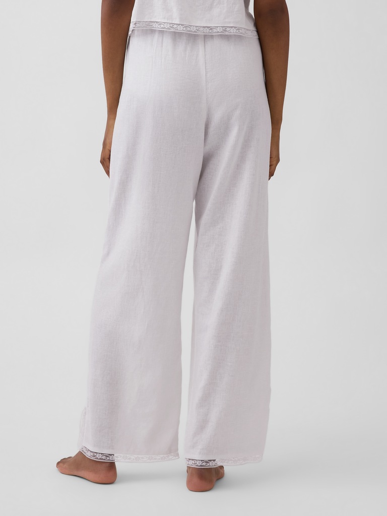 Linen-Blend Lace-Hem PJ Pants