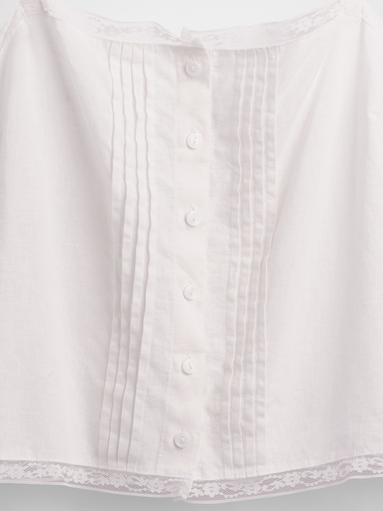 Linen-Blend Pintuck Crop PJ Tank Top