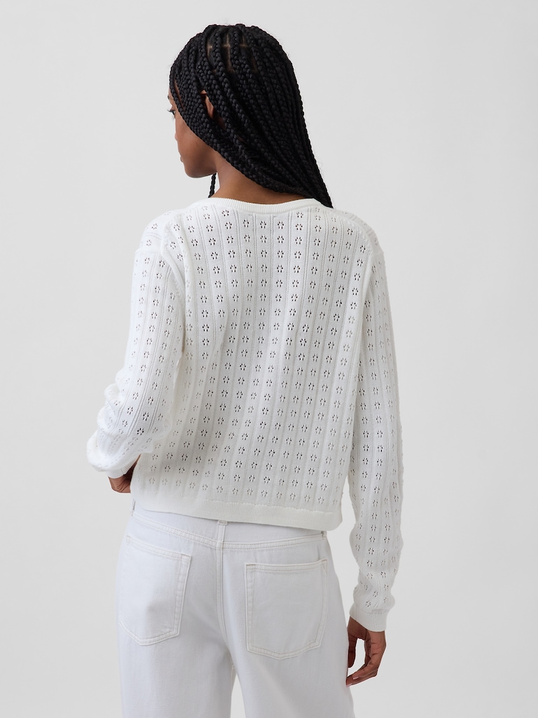 100% Cotton Pointelle Crop Cardigan