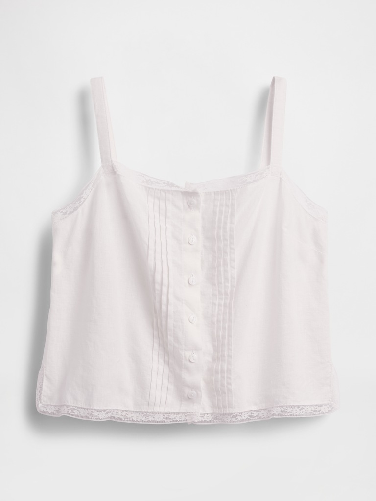 Linen-Blend Pintuck Crop PJ Tank Top