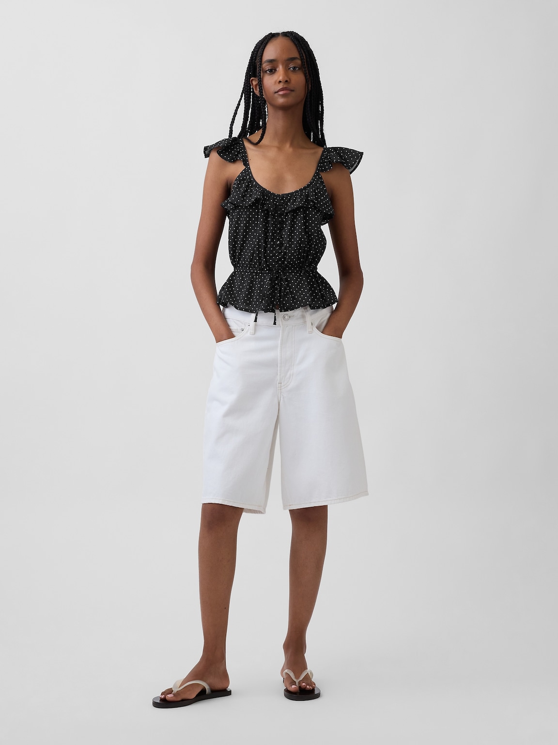 Flutter-Sleeve Tie-Waist Top
