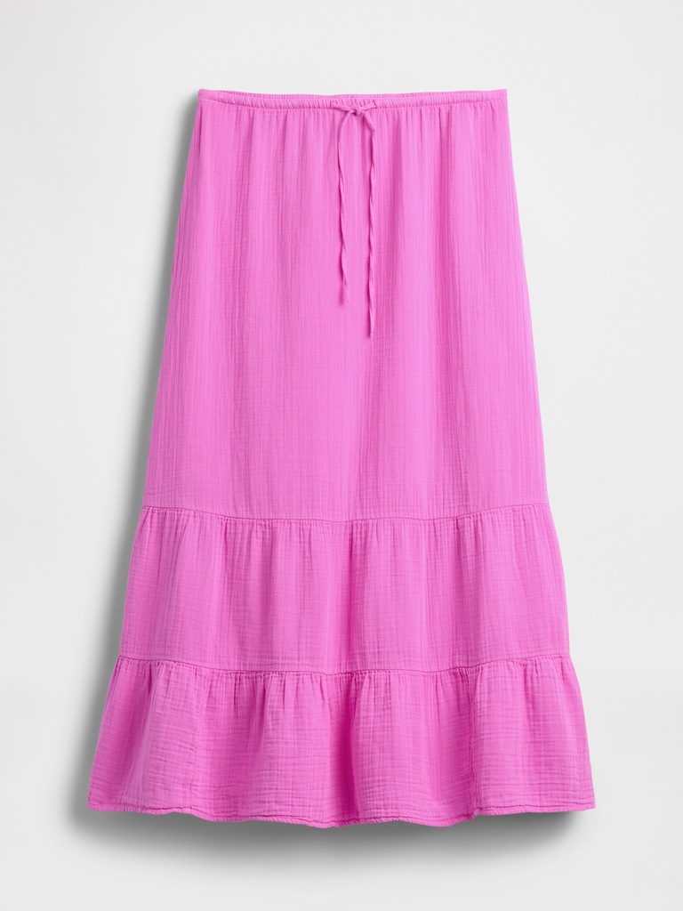 High Rise Cotton Gauze Easy Tiered Maxi Skirt