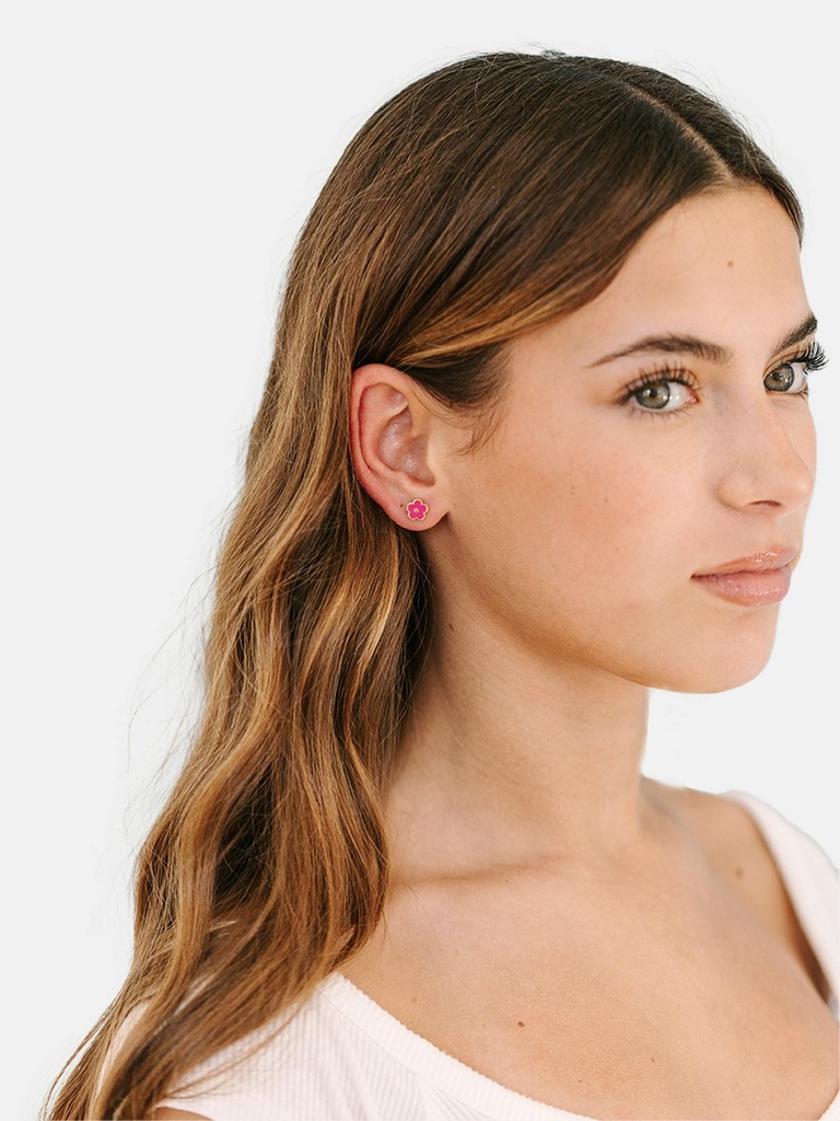 Pierced Co Hot Pink Flower Screwback Earrings