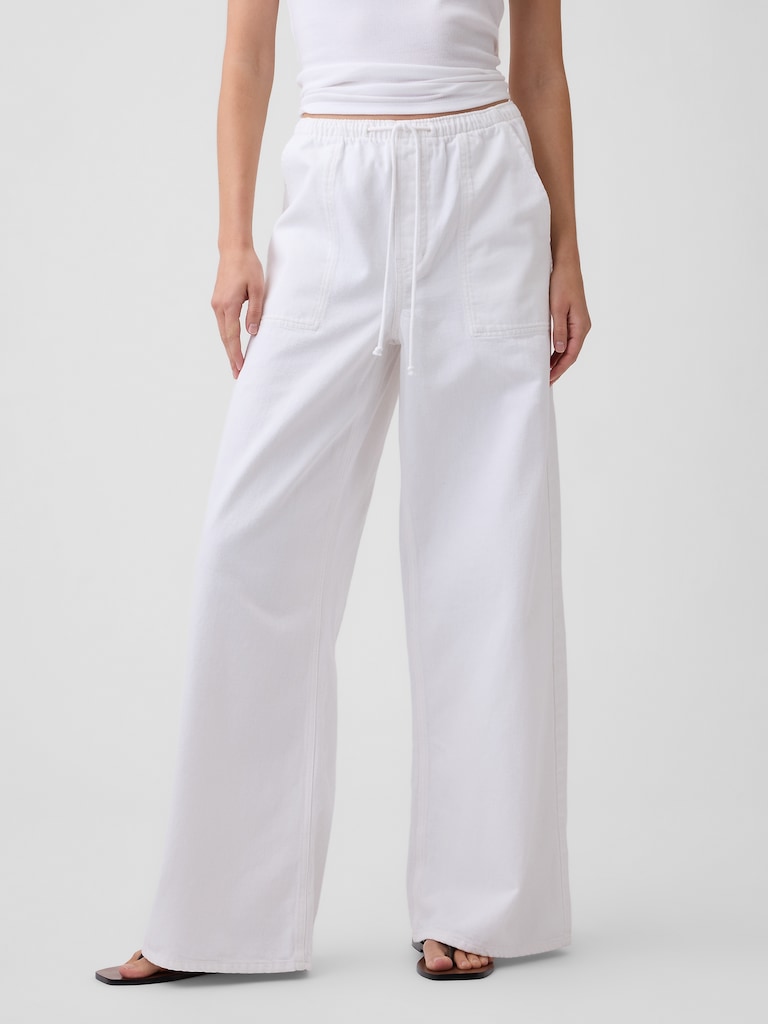 Mid Rise Soft Pull-On Wide-Leg Jeans