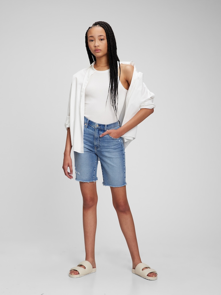 High Rise Denim Bermuda Shorts