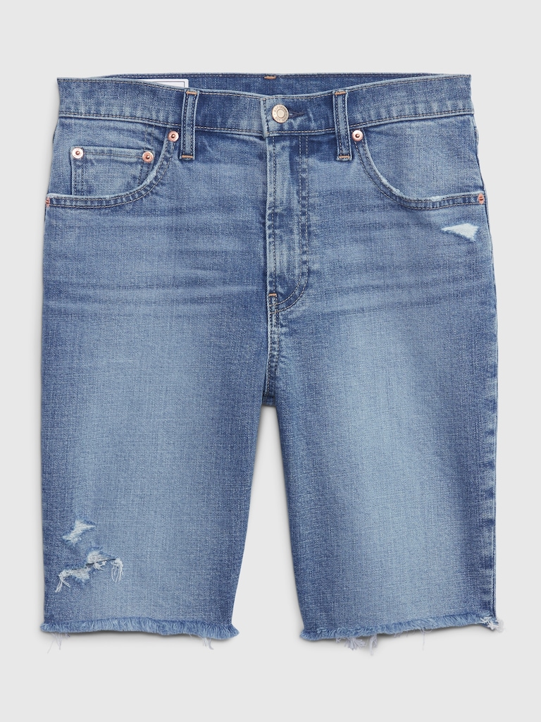High Rise Denim Bermuda Shorts