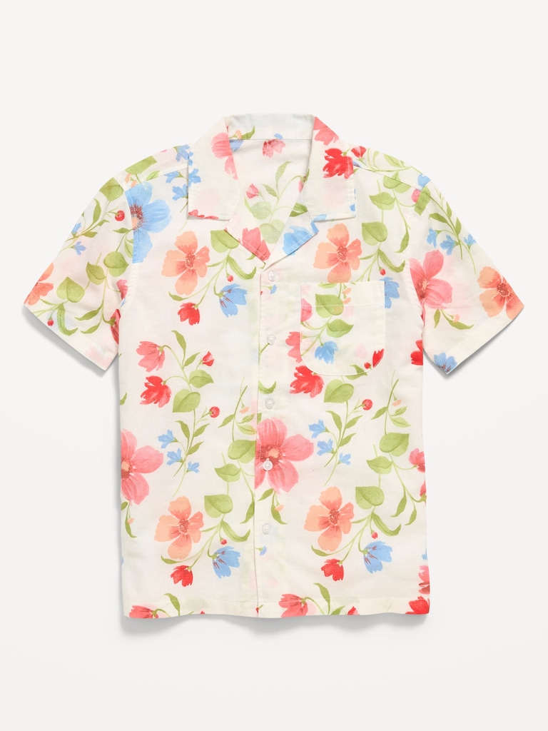 Printed Short-Sleeve Linen-Blend Shirt for Boys