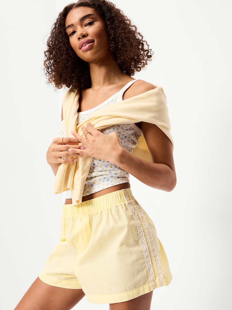 Eyelet-Trim Boxer Pajama Shorts