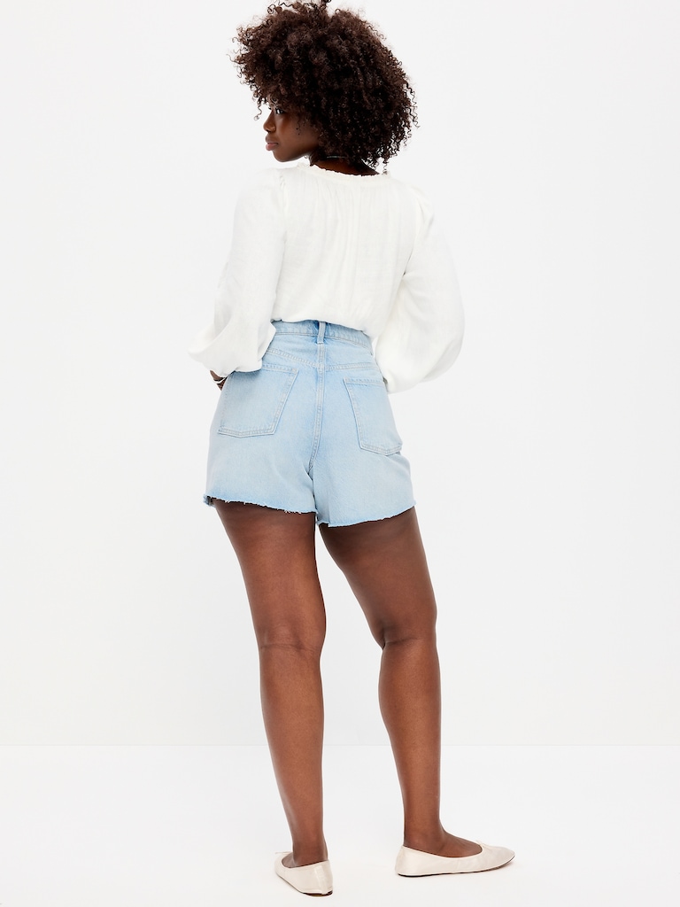 Curvy High-Waisted Baggy Jean Cut-Off Shorts -- 5-inch inseam