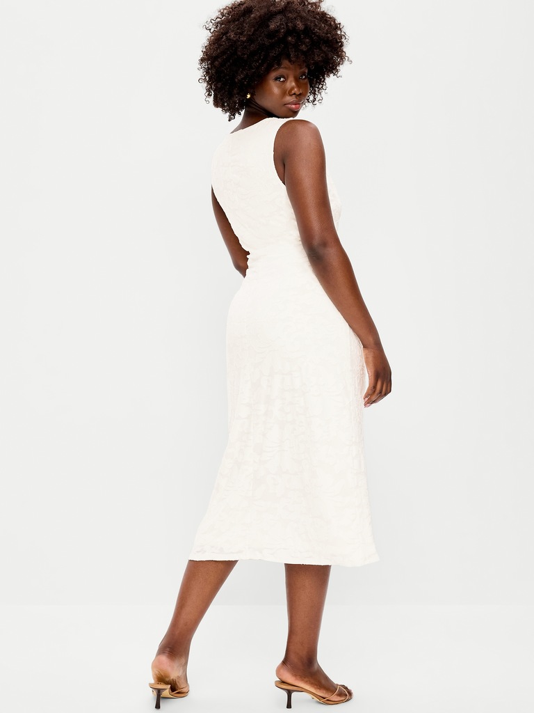 Side-Drape Jersey Jaquard Midi Dress