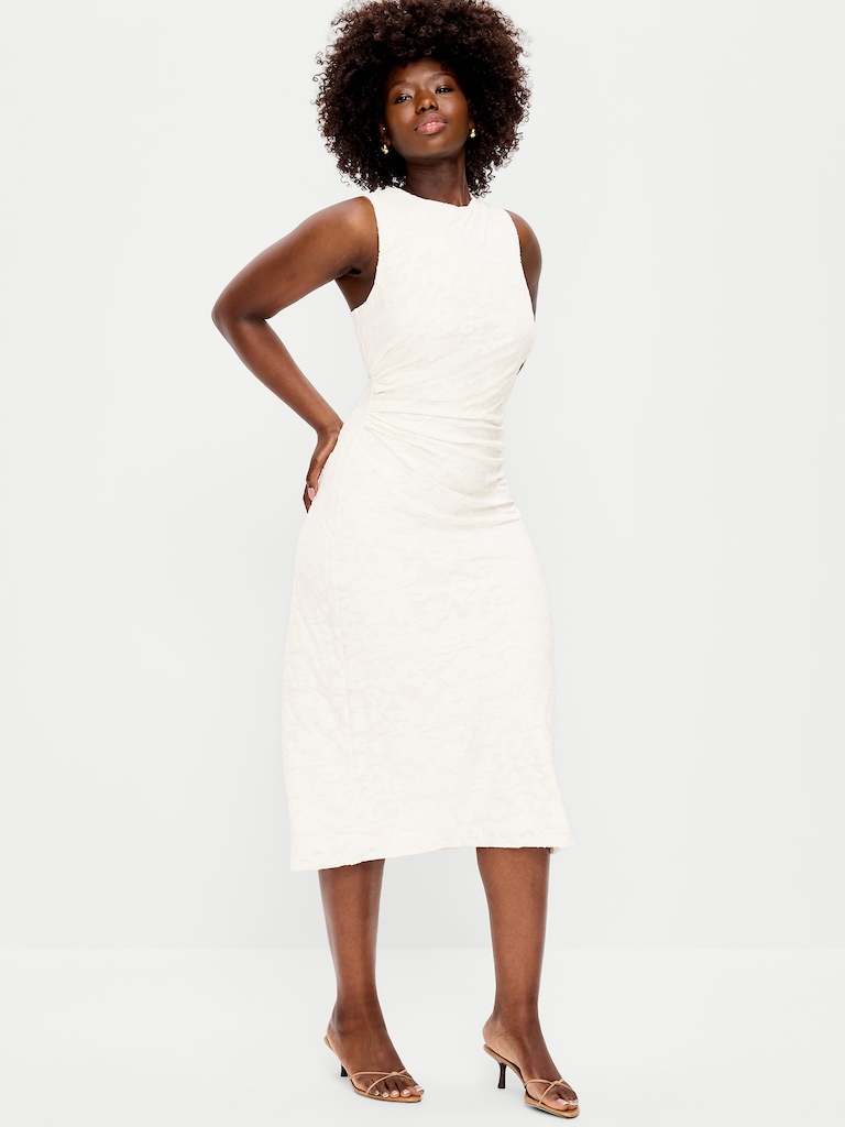Side-Drape Jersey Jaquard Midi Dress
