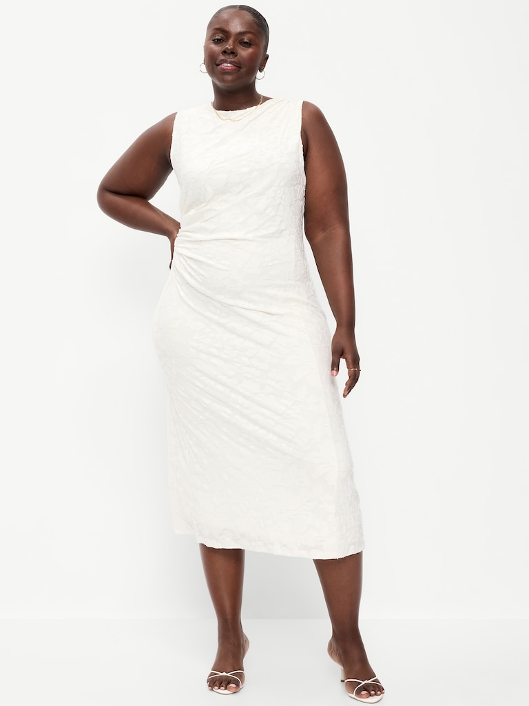 Side-Drape Jersey Jaquard Midi Dress
