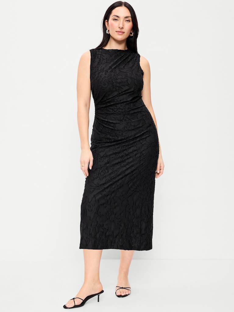 Side-Drape Jersey Jaquard Midi Dress