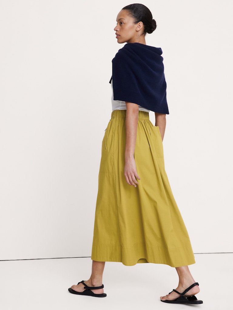 Stretch-Cotton Utility Midi Skirt