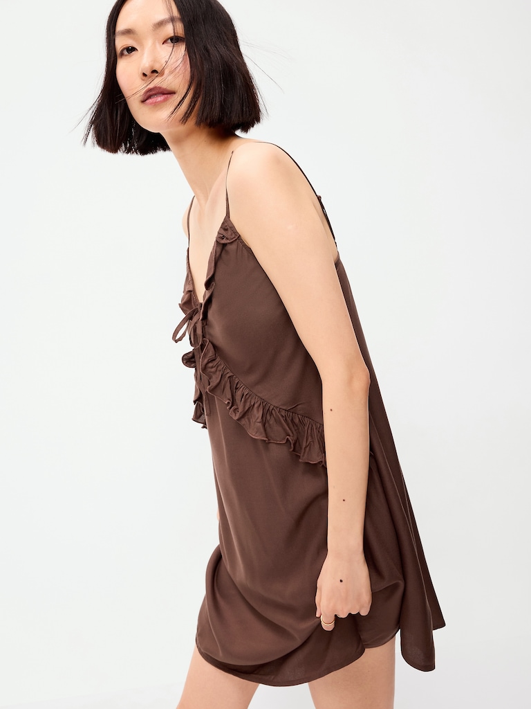 Ruffle-Trim Asymmetrical Mini Dress