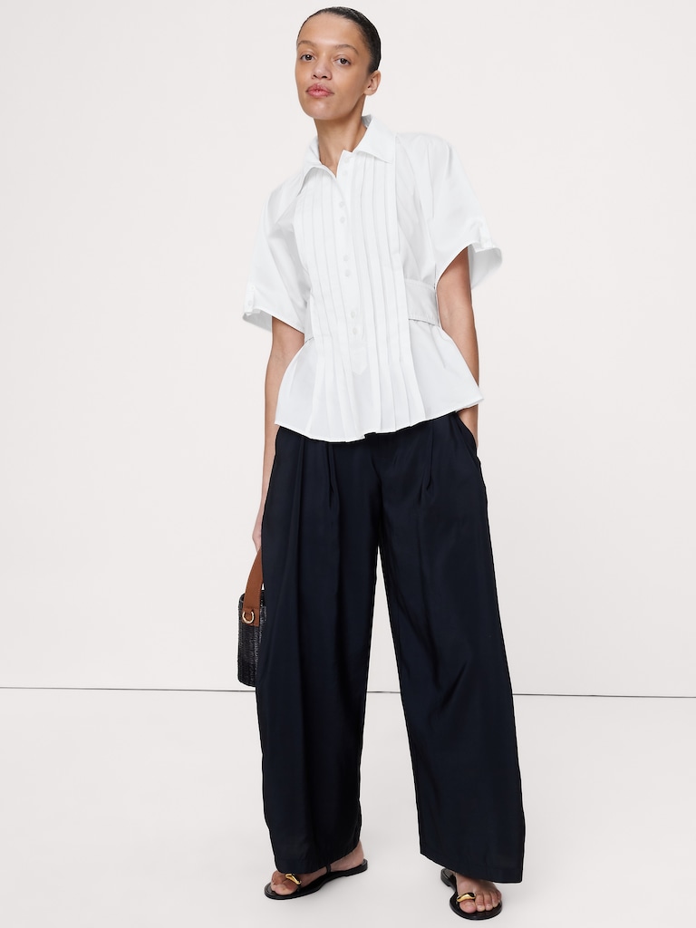 Pleated Cotton Poplin Top