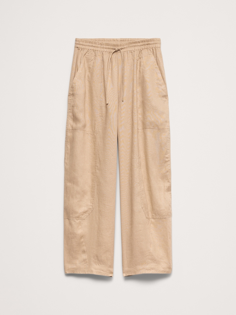 Barrel-Leg Linen Pull-On Pant