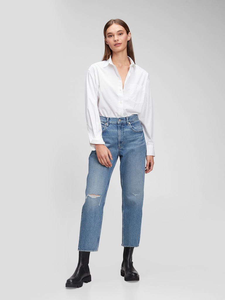 High Rise Barrel Jeans with Washwell