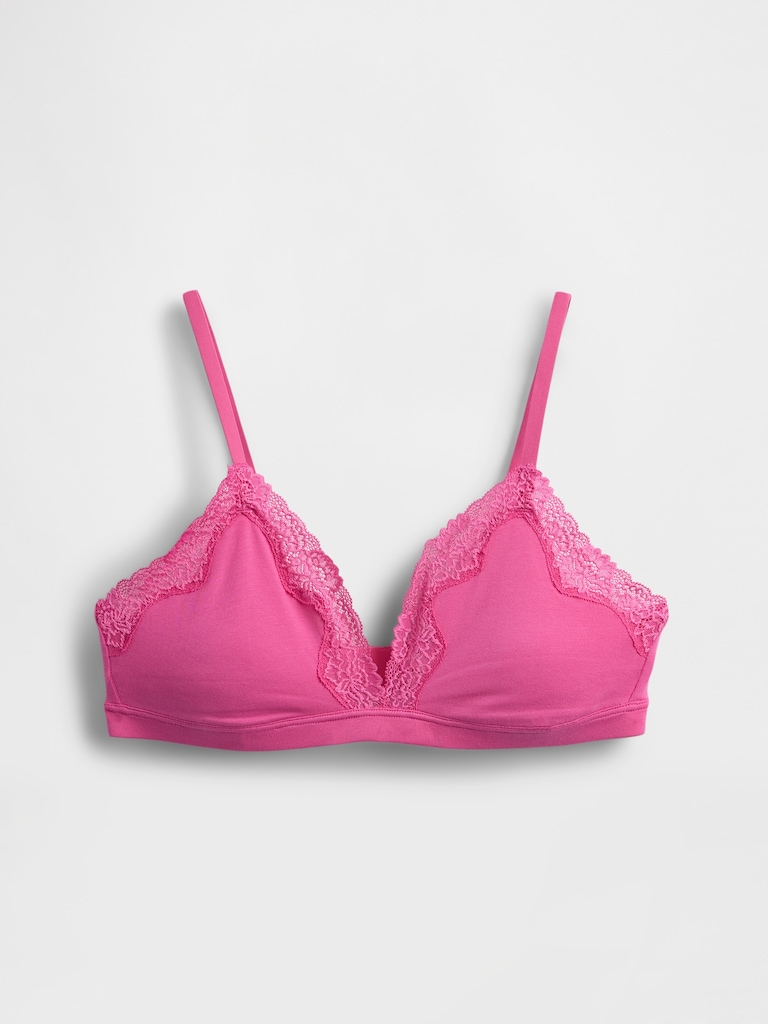 Organic Stretch Cotton Lace-Trim Triangle Bra