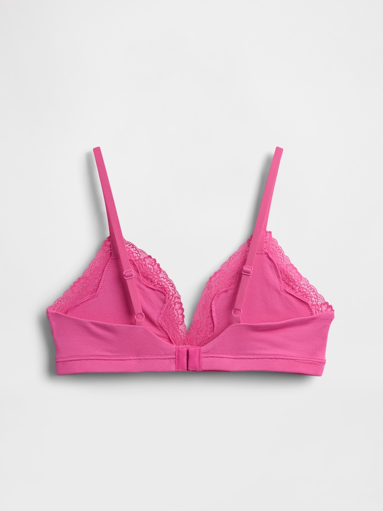 Organic Stretch Cotton Lace-Trim Triangle Bra