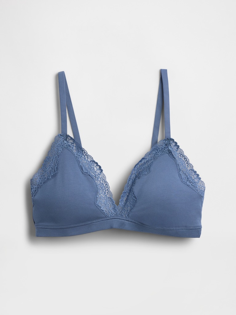 Organic Stretch Cotton Lace-Trim Triangle Bra