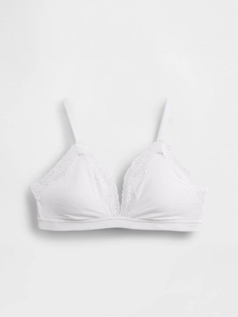 Organic Stretch Cotton Lace-Trim Triangle Bra