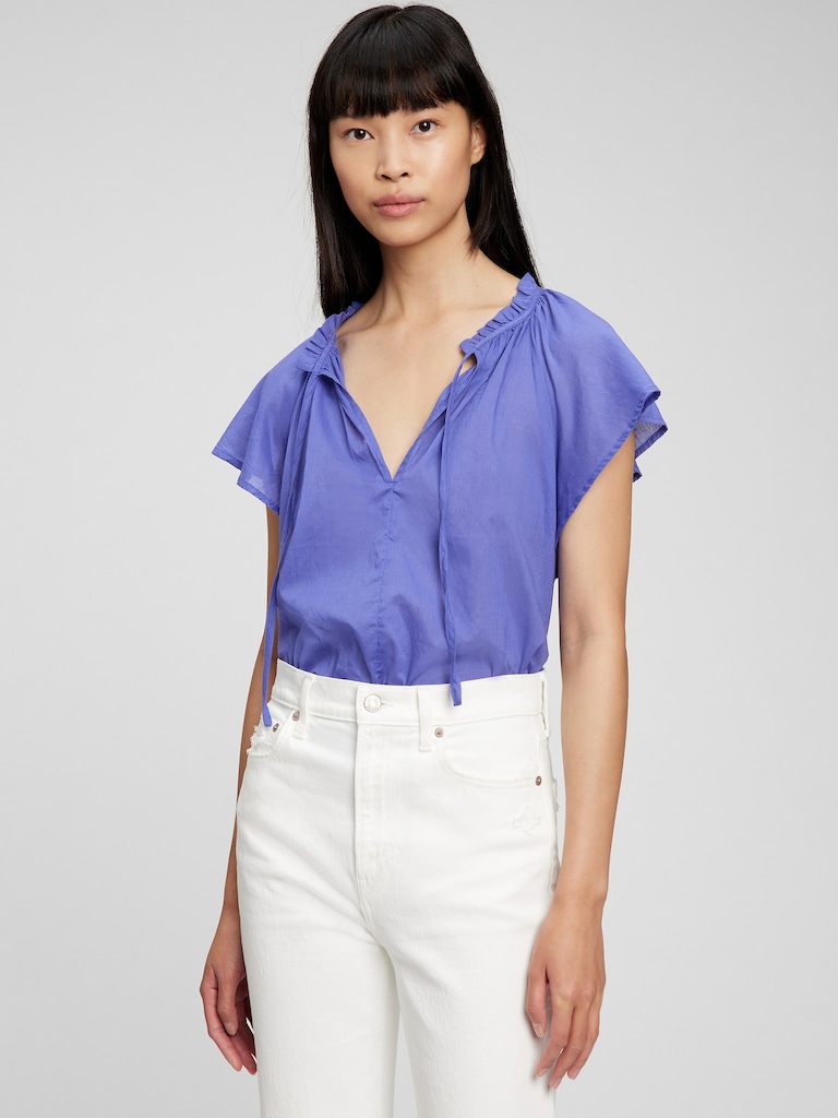 Tie-Front Flutter Sleeve Top