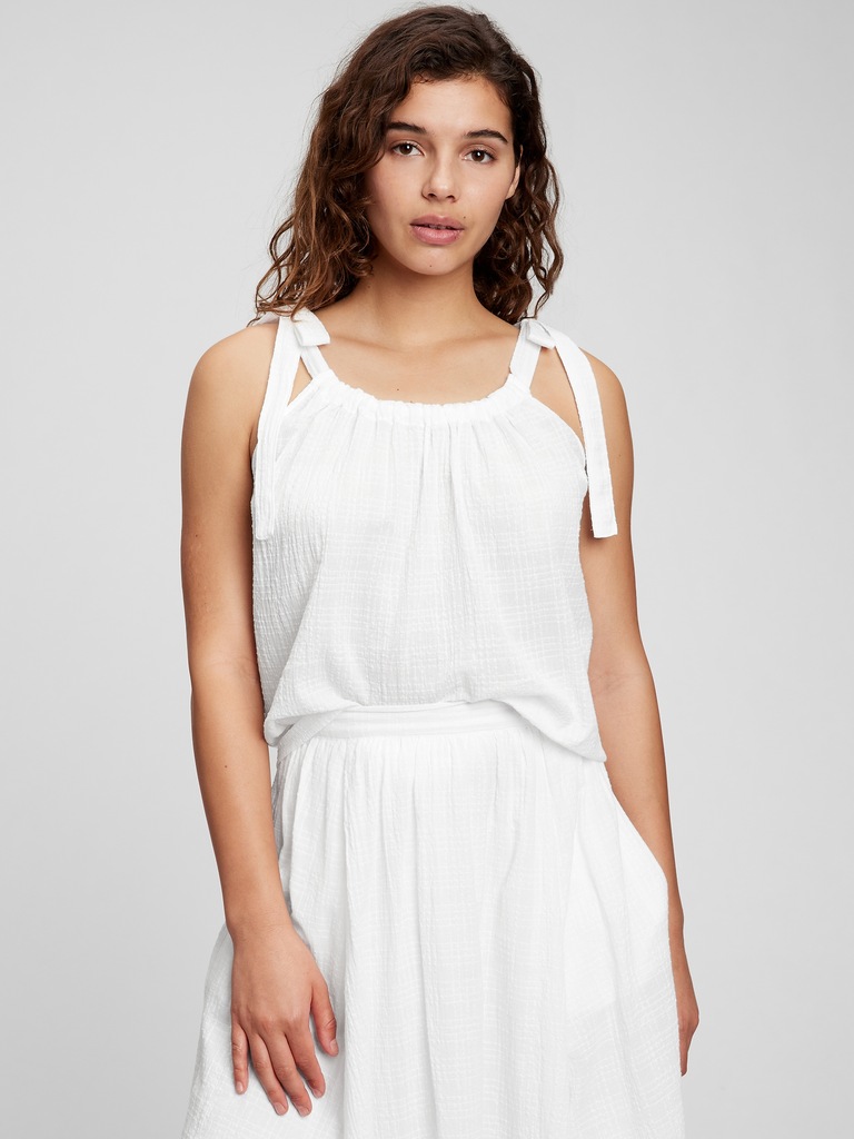 Crinkle Gauze Tie-Shoulder Tank Top